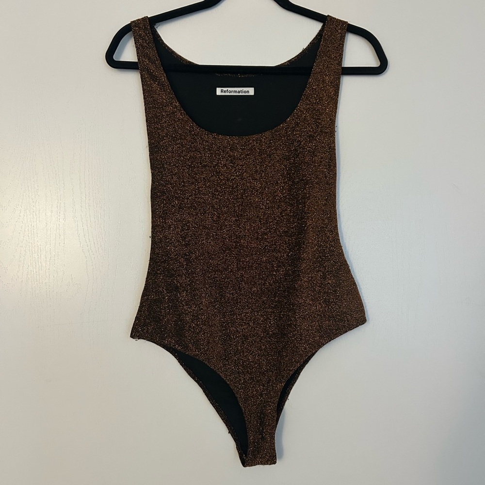 Reformation Sparkly Bronze Bodysuit Size M